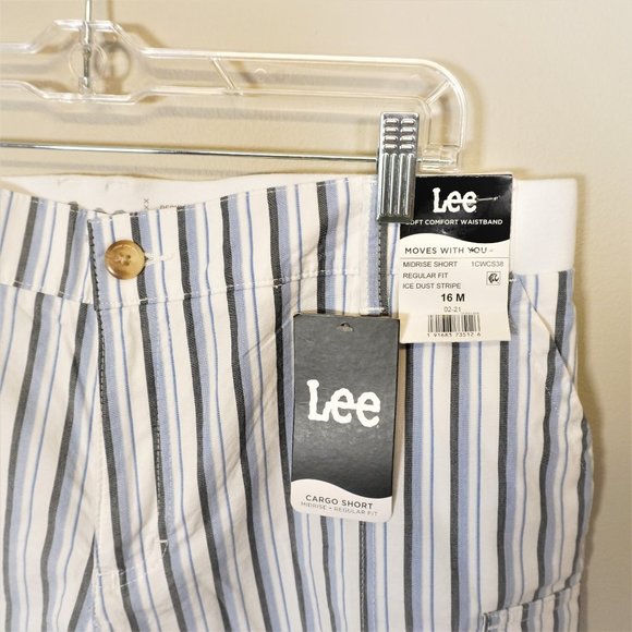 Lee women's regular fit Mid rise stripes white blue and gray short Size 16M - Picture 2 of 6